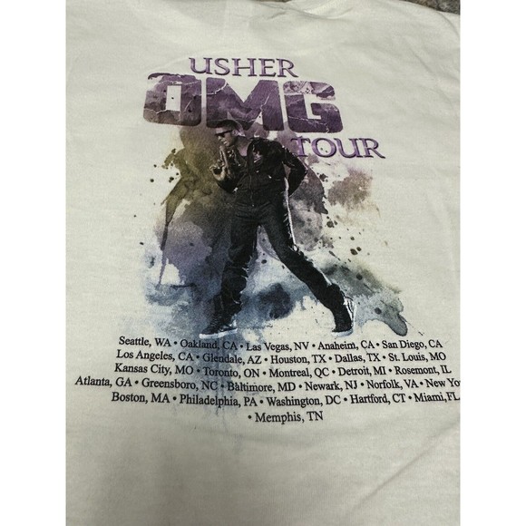 Usher OMG 2010 Tour Shirt Front/Back Graphic White Woman Small New - Picture 9 of 9